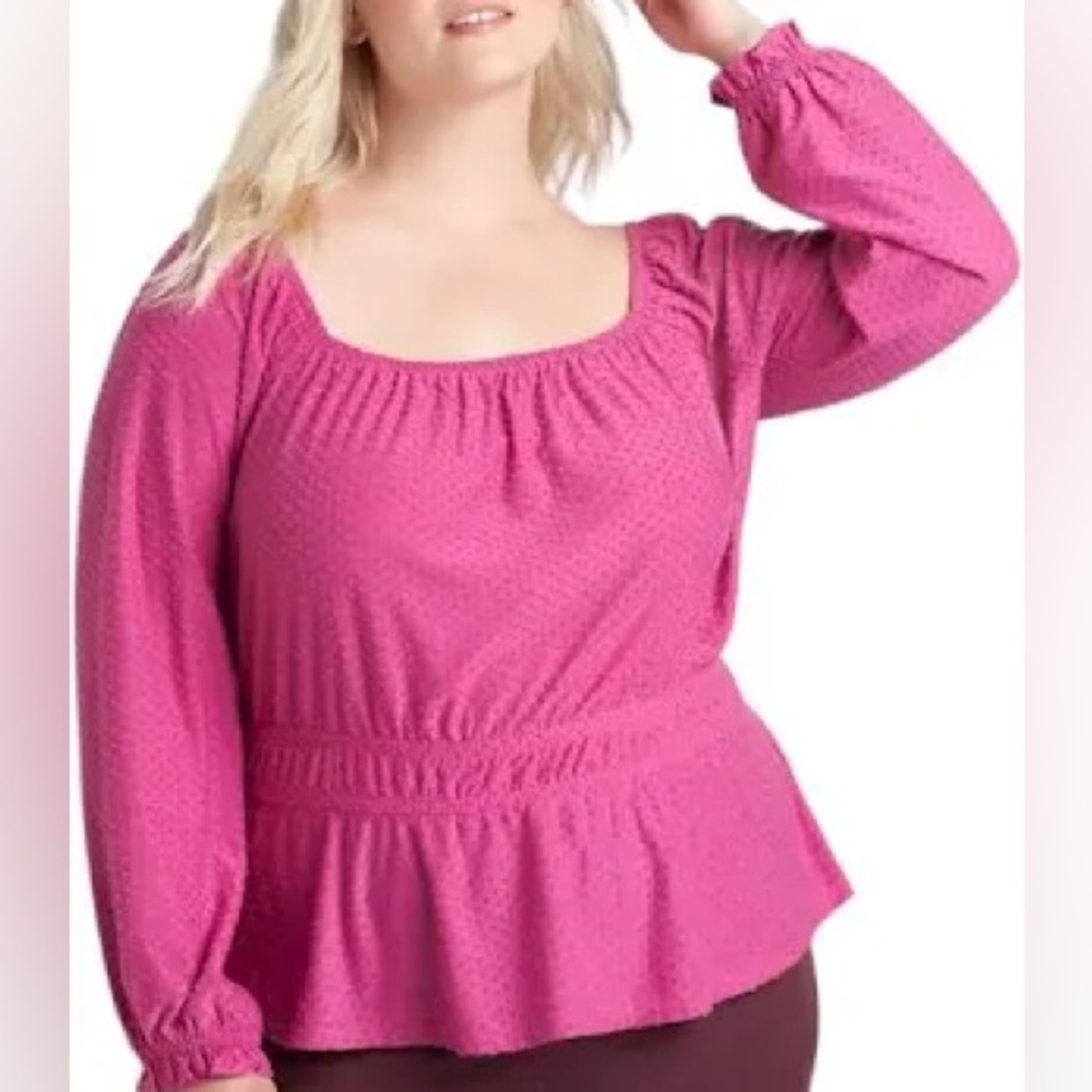 2/$35 Lane Bryant Hot Pink Square Neck Peplum Blouse